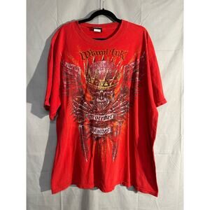 Vintage Miami Ink Shirt Mens 2XL Red Y2K Skull Wings Crown Tattoo Grunge Graphic